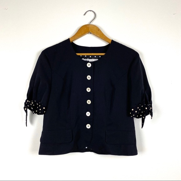 Vintage Jackets & Blazers - Vintage Cropped Blazer Polka Dot Trim